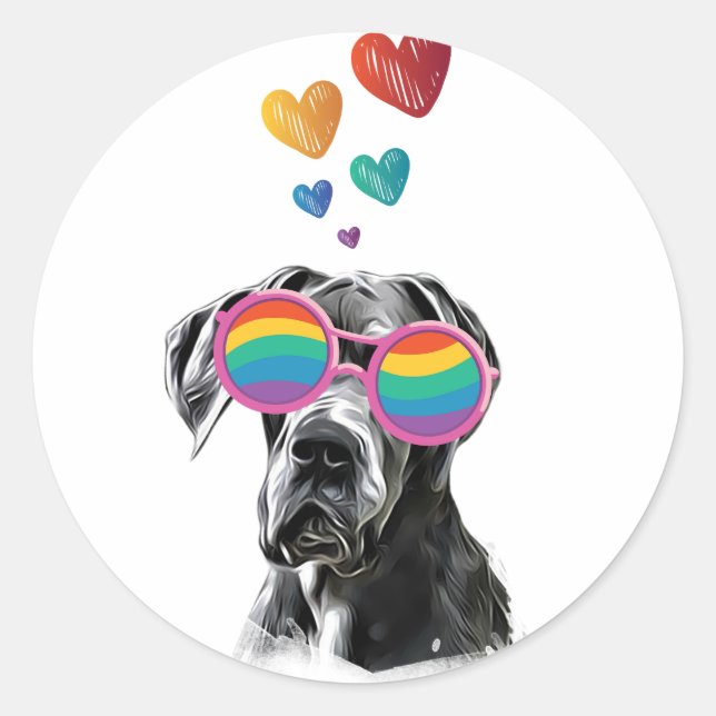 Great Dane Dog with Hearts Valentine's Day Classic Round Sticker (Front)