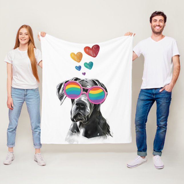 Great Dane Dog with Hearts Valentine's Day Fleece Blanket (In Situ)