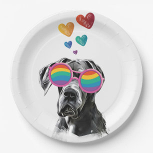 Great Dane Dog with Hearts Valentine's Day Paper Plate