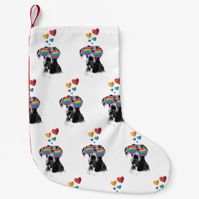 Great Dane Dog with Hearts Valentine's Day Small Christmas Stocking (Front)