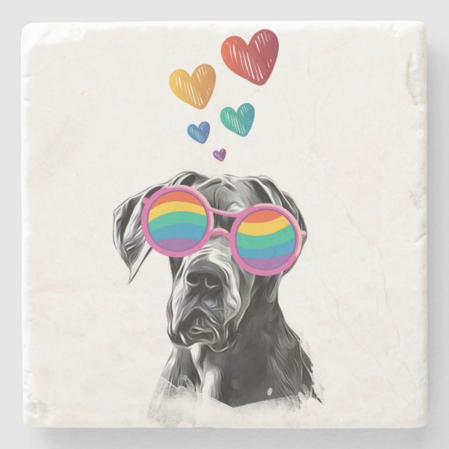 Great Dane Dog with Hearts Valentine's Day  Stone Coaster (Front)