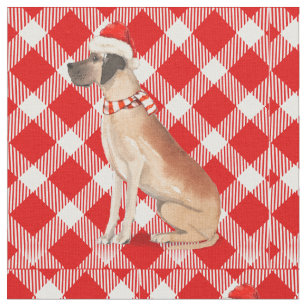 Great Dane Dog with Red and White Plaid Christmas Fabric
