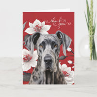 Great Dane Dog with White Lilies on Red