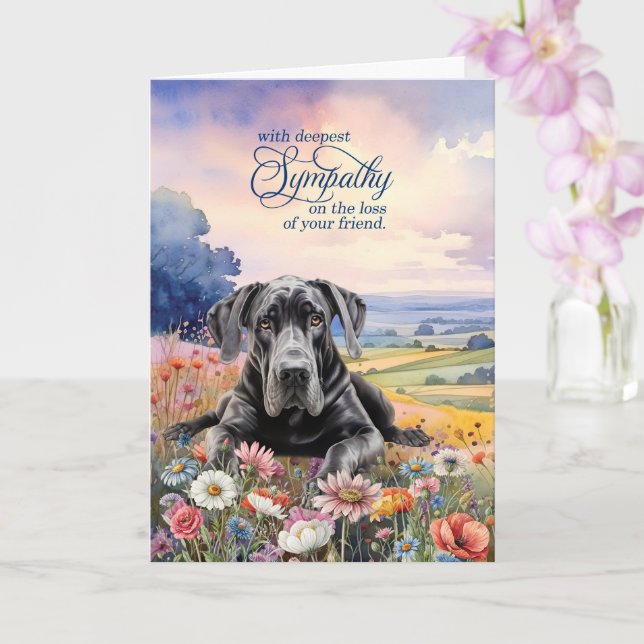 Great Dane Dog with Wildflowers Pet Sympathy Card (Orchid)