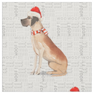 Great Dane Dog with Woof Word Art Christmas Fabric