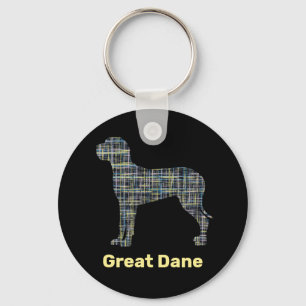 Great Dane Dog Yellow & Black Grid Line Key Ring