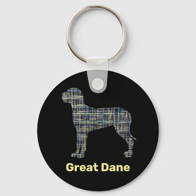 Great Dane Dog Yellow & Black Grid Line Key Ring (Front)