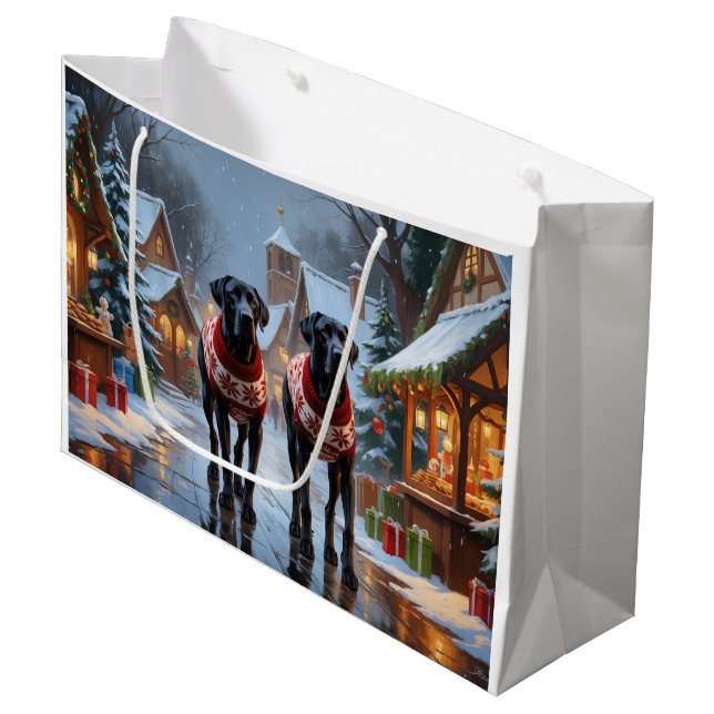 Great Dane Dogs Christmas Snow Holiday Large Gift Bag (Front Angled)