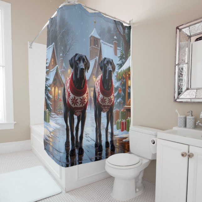 Great Dane Dogs Christmas Snow Holiday Shower Curtain (In Situ)