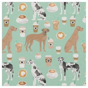 Great Dane dogs coffee lover mint Fabric