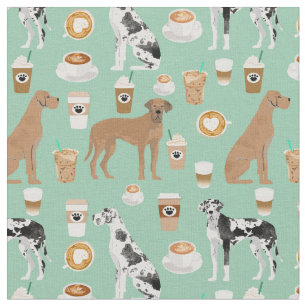 Great Dane dogs coffee lover mint Fabric