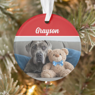 Great Dane Dog's Name Holiday Photo Christmas Ornament