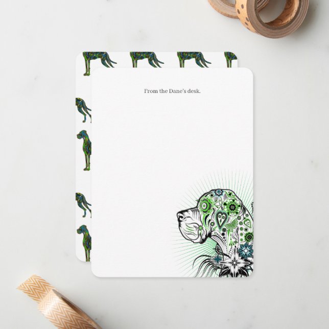 Great Dane double-sided flat note card (Front/Back In Situ)