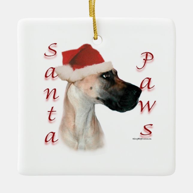 Great Dane (fawn) Santa Paws Ceramic Ornament (Front)