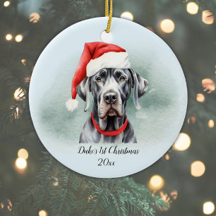 Great Dane First Christmas Personalised Watercolor Ceramic Tree Decoration