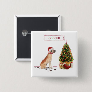 Great Dane Funny Christmas Dog with Tree 15 Cm Square Badge