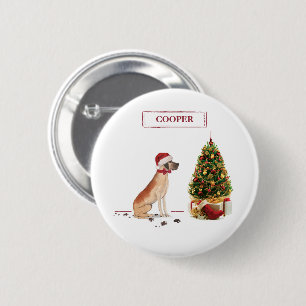 Great Dane Funny Christmas Dog with Tree 6 Cm Round Badge
