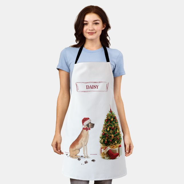 Great Dane Funny Christmas Dog with Tree Apron (Worn)