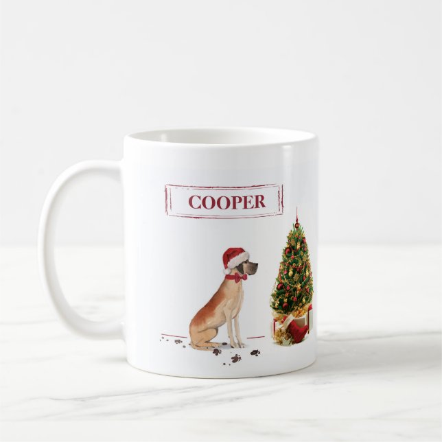 Great Dane Funny Christmas Dog with Tree Coffee Mug (Left)