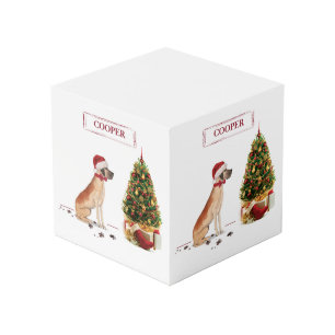 Great Dane Funny Christmas Dog with Tree Cube