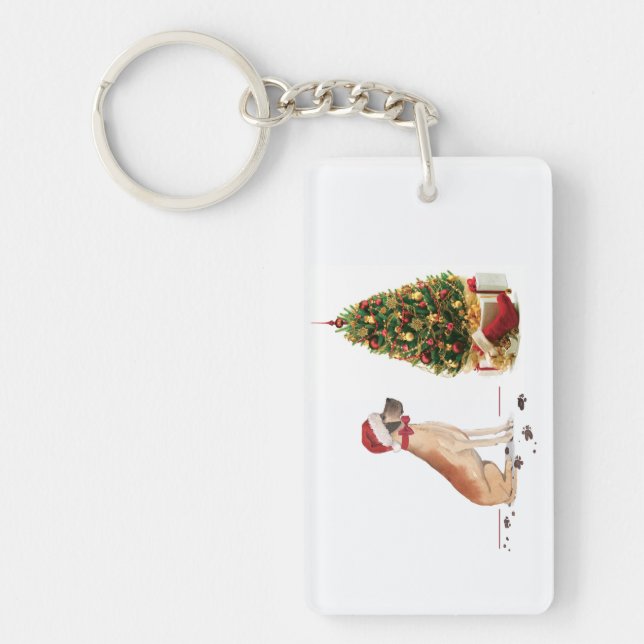 Great Dane Funny Christmas Dog with Tree Key Ring (Front)