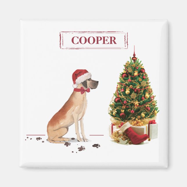 Great Dane Funny Christmas Dog with Tree Magnet (Front)