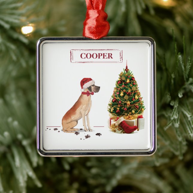 Great Dane Funny Christmas Dog with Tree Metal Tree Decoration (Tree)