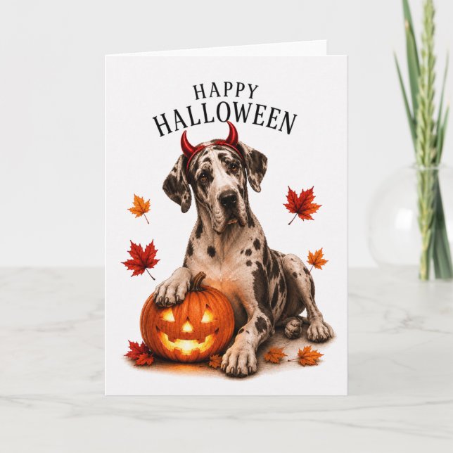 Great Dane Halloween Devil Dog Card (Front)