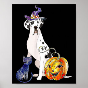 Great Dane Halloween Dog Harlequin Poster