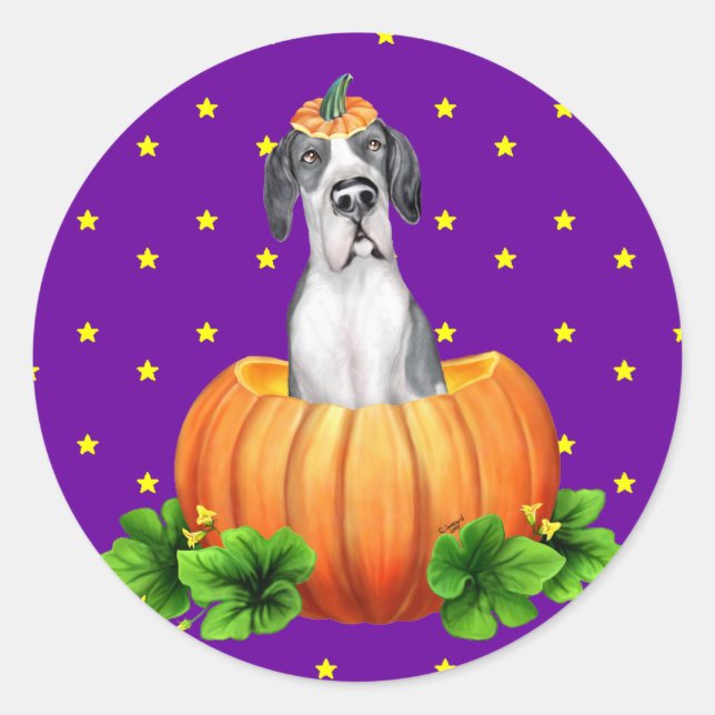 Great Dane Halloween Mantle UC Dane-O-Lantern Classic Round Sticker (Front)