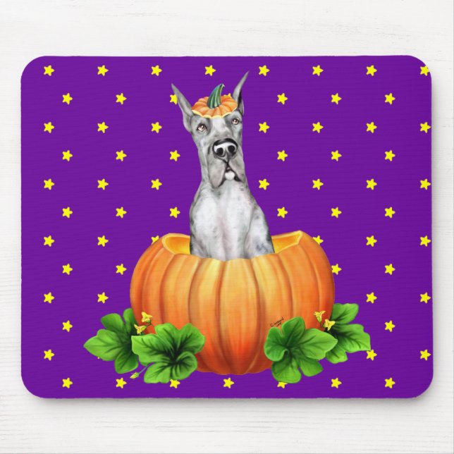 Great Dane Halloween Merle Dane-O-Lantern Mouse Mat (Front)
