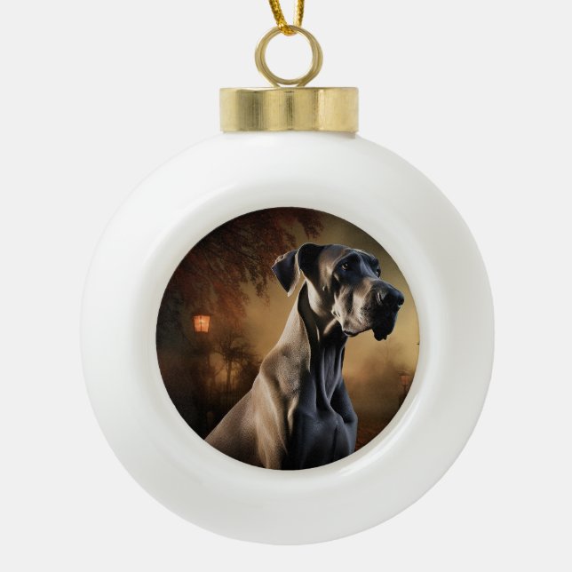 Great Dane Halloween Scary Ceramic Ball Christmas Ornament (Front)