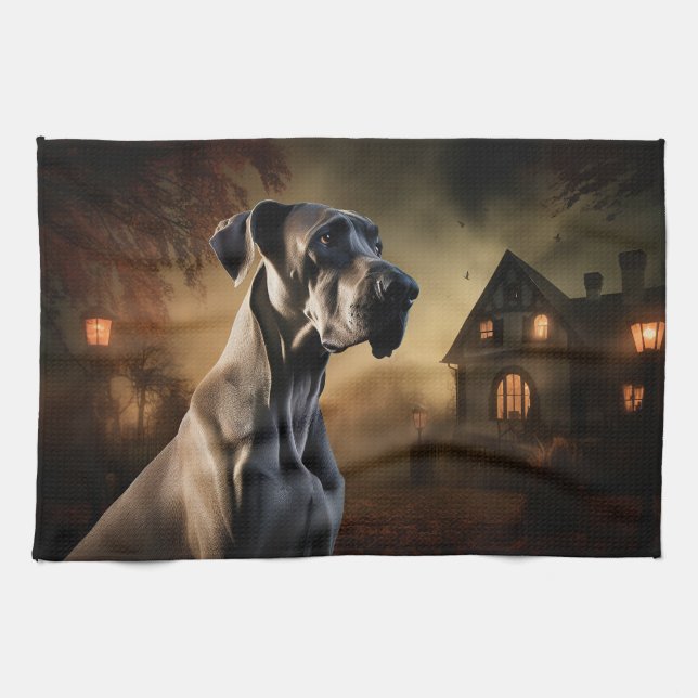 Great Dane Halloween Scary Tea Towel (Horizontal)