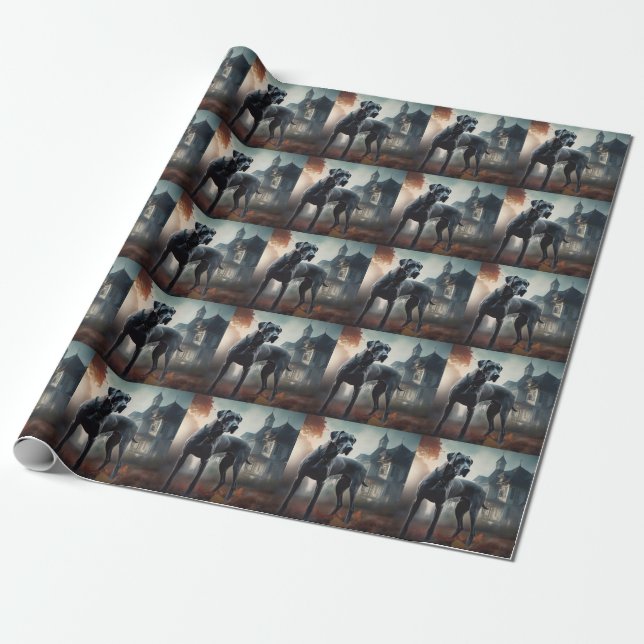 Great Dane Halloween Scary Wrapping Paper (Unrolled)
