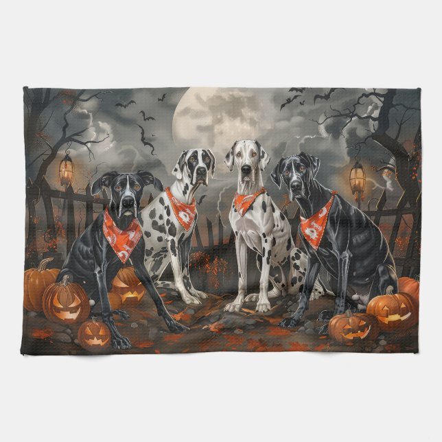 Great Dane Halloween Spooky Tea Towel (Horizontal)