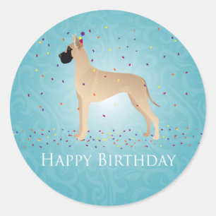 Great Dane Happy Birthday Design Classic Round Sticker