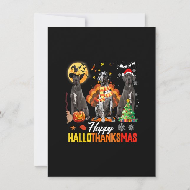 Great Dane Happy Hallothanksmas Halloween Thanksgi Invitation (Front)