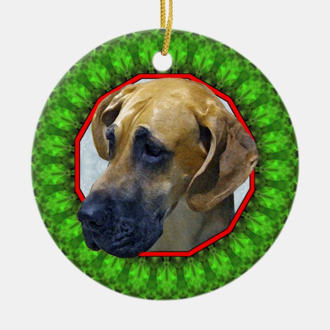 Great Dane Happy Howliday Ceramic Tree Decoration (Front)