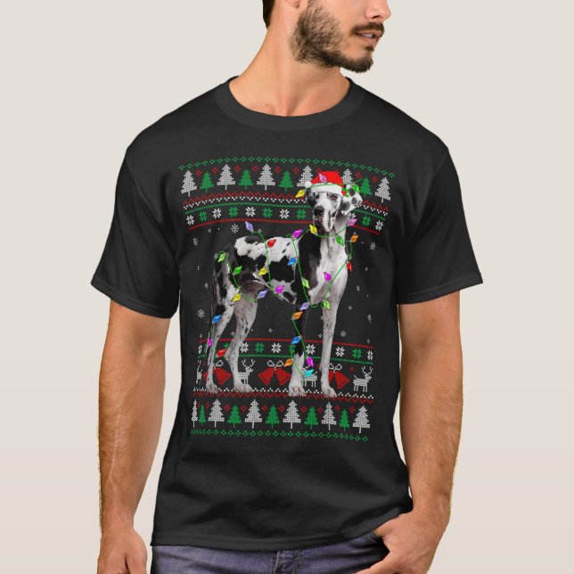 Great Dane Harlequin Dog Christmas Ugly Sweater Li (Front)