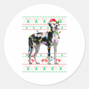 Great Dane Harlequin Dog Christmas Ugly Sweater Li Classic Round Sticker