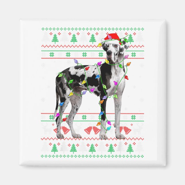 Great Dane Harlequin Dog Christmas Ugly Sweater Li Magnet (Front)
