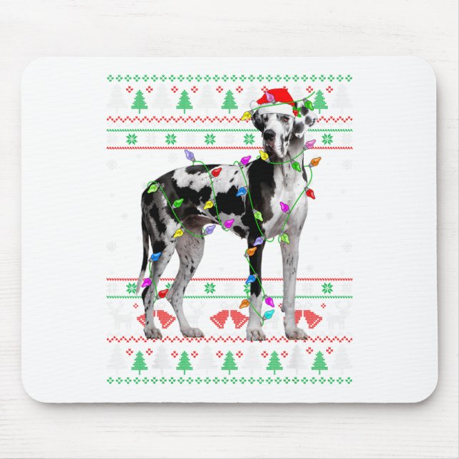 Great Dane Harlequin Dog Christmas Ugly Sweater Li Mouse Mat (Front)