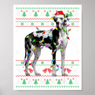 Great Dane Harlequin Dog Christmas Ugly Sweater Li Poster