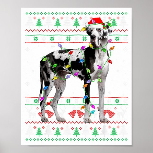 Great Dane Harlequin Dog Christmas Ugly Sweater Li Poster (Front)
