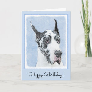 Great Dane (Harlequin) Painting - Original Dog Art Card