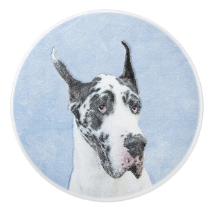 Great Dane (Harlequin) Painting - Original Dog Art Ceramic Knob