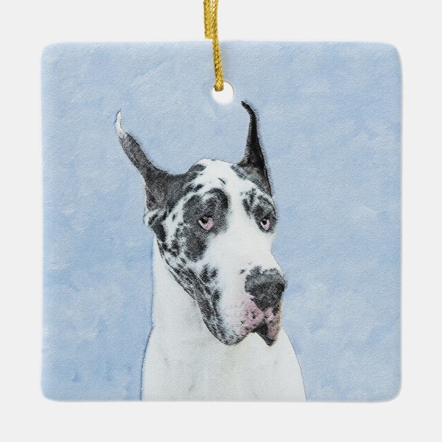 Great Dane (Harlequin) Painting - Original Dog Art Ceramic Ornament (Front)