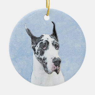 Great Dane (Harlequin) Painting - Original Dog Art Ceramic Tree Decoration