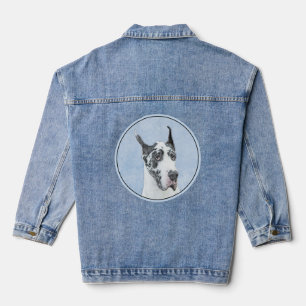 Great Dane (Harlequin) Painting - Original Dog Art Denim Jacket