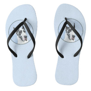 Great Dane (Harlequin) Painting - Original Dog Art Flip Flops